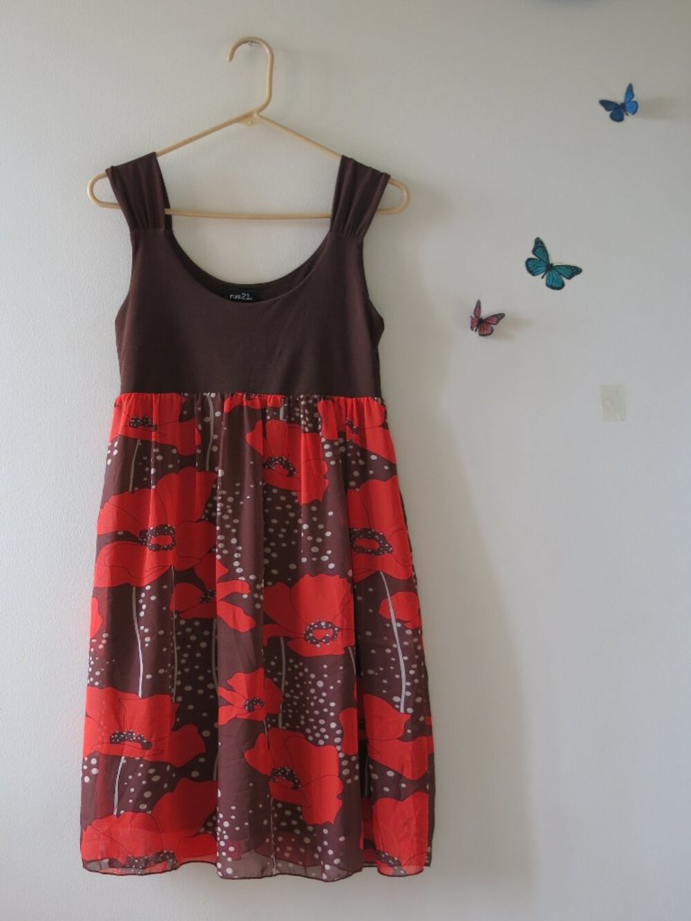 VINTAGE Rue21 Poppies Big Red Floral Baby Doll Retro Style Y2K Dress Size M